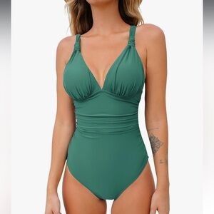 Cupshe Green, Deep Plunge‎ V-Neck, Twist Back, Thick Straps, One Piece Sw…